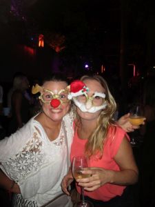 Armed with our Christmas glasses, presents sent from home!