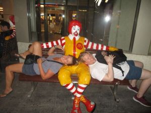 Myself and Chris chilling with Ronald. Beau was wiping poo off his shirt...